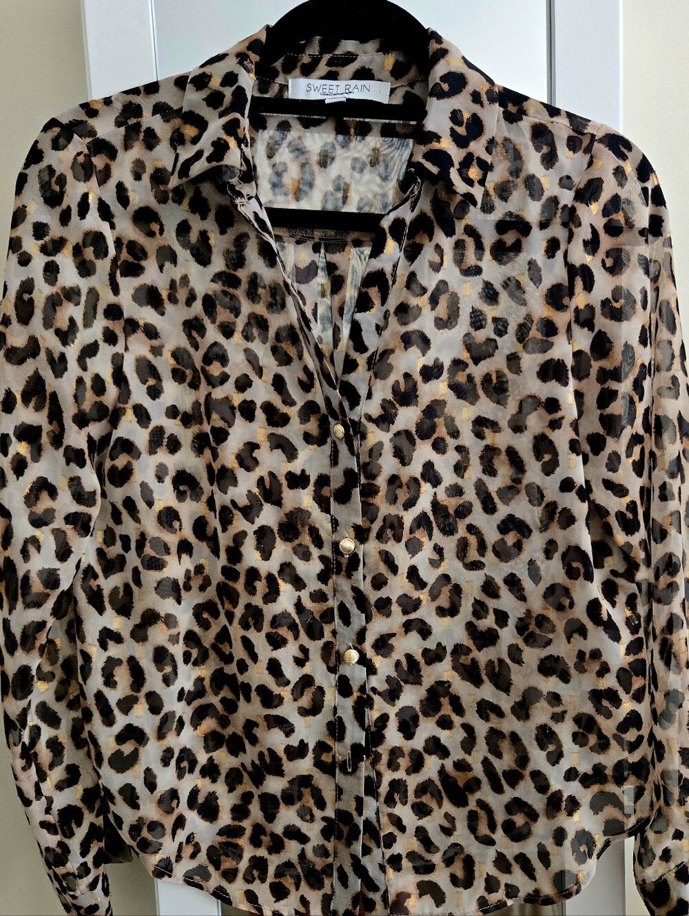 Sweet Rain Leopard Print Button-Down Shirt in Brown and Black